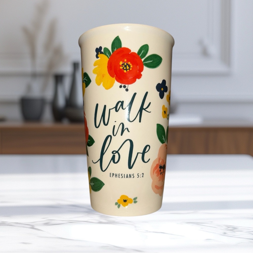 Dayspring Coffee Travel Mug Walk In Love Ceramic Cup Tumbler Scripture